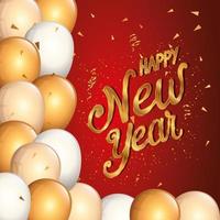 poster of happy new year with balloons helium vector