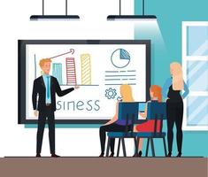 business people meeting with infographics presentation vector