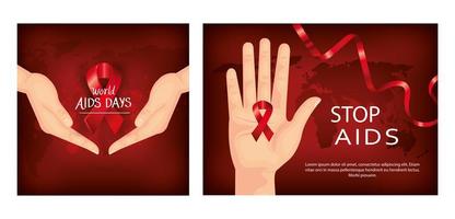 set poster of world aids day with decoration vector