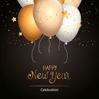 poster of happy new year with balloons helium vector