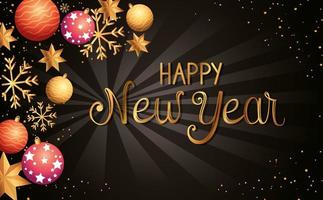 poster of happy new year with decoration vector