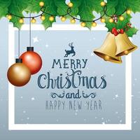 poster of merry christmas and happy new year with bell vector