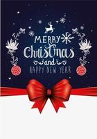 poster of merry christmas and happy new year with decoration vector