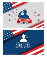 set of poster veterans day with decoration vector