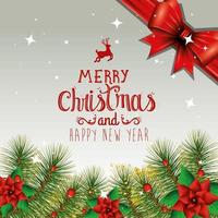 poster of merry christmas and happy new year with decoration vector