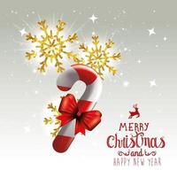 poster of merry christmas and happy new year with sweet cane vector