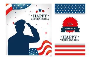 set of poster veterans day with decoration vector