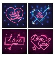 conjunto de letras de luz de neón para el día de san valentín vector