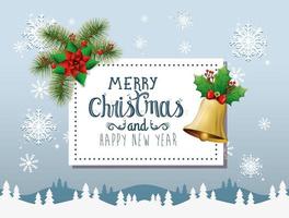 poster of merry christmas and happy new year with bell vector