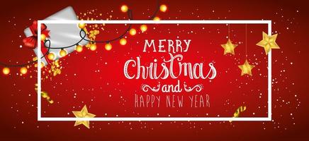 poster of merry christmas and happy new year with decoration vector