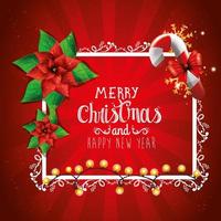 poster of merry christmas and happy new year with decoration vector