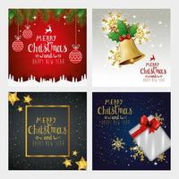 Establecer cartel de feliz navidad y próspero año nuevo con decoración vector