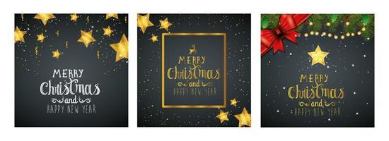 set poster of merry christmas and happy new year with decoration vector