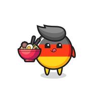 cute germany flag badge character eating noodles vector
