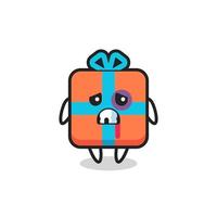 injured gift box character with a bruised face vector