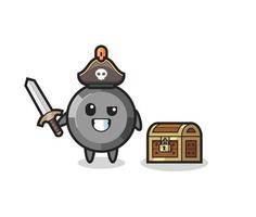 the frying pan pirate character holding sword beside a treasure box vector