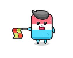 eraser character as line judge hold the flag straight horizontally vector