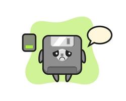 Personaje de mascota de disquete haciendo un gesto cansado vector