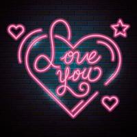 love you lettering of neon light vector