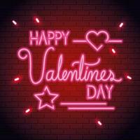 happy valentines day lettering of neon light vector