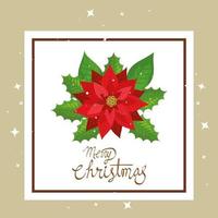 merry christmas card with flower in square frame vector