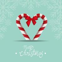merry christmas poster with canes and bow ribbon vector