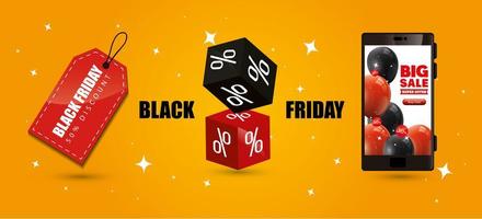 black friday poster with smartphone and decoration vector