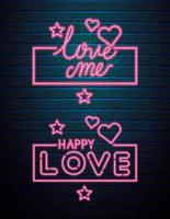 set of lettering of neon light for valentines day vector