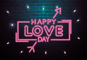 happy love day lettering of neon light vector