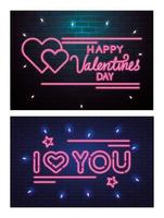 conjunto de letras de luz de neón para el día de san valentín vector