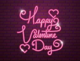 happy valentines day lettering of neon light vector