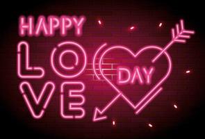 happy love day lettering of neon light vector