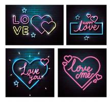 set of lettering of neon light for valentines day vector