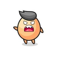 cute egg cartoon in a very angry pose vector