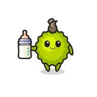 baby durian cartoon character with milk bottle vector