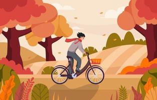 Biking at Park in Autumn vector