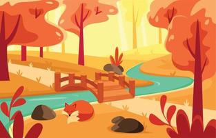 Sleepy Fox in the Middle of Autumn Forest vector