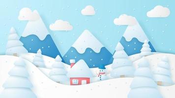 Winter Background. Paper cut Landscape. Vector illustration