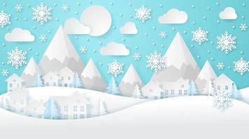 Winter Background. Paper cut Landscape. Vector illustration