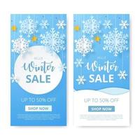 Set of Winter Sale Banner. Paper cut Snowfall. Vector illustration