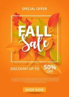 Autumn sale banner with leaves. Vector illustration