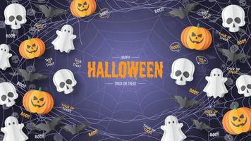 Happy Halloween Background. Paper cut style. Vector illusration