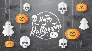 Happy Halloween Background. Paper cut style. Vector illusration