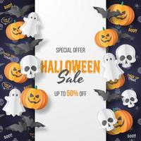 banner de venta de feliz halloween. estilo de corte de papel. ilusión vectorial vector