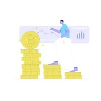 people to the top bitcoin invetment profit flat illustration vector