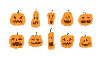 Set of halloween pumpkins terrible smile. vector