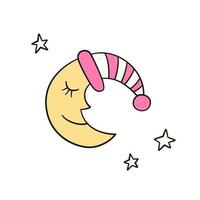 Sleep moon and stars in doodle style. Good night symbol. vector