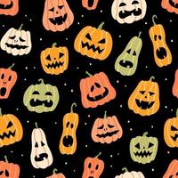 Halloween pumpkin seamless pattern. Hand drawn vector illustration