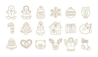 Set of gingerbread cookies for Christmas in doodle style. vector