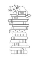 A stack of books with a sleeping cat. Cute kitty sleeping vector